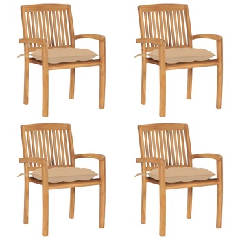 Set Scaune gradina stivuibile cu perne, 4 buc maro/Bej, lemn masiv de tec 3073258 Set Scaune gradina stivuibile cu perne, 4 buc maro/Bej, lemn masiv de tec 3073258