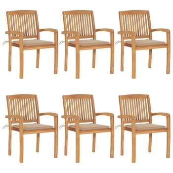 Set Scaune gradina stivuibile cu perne, 6 buc maro/Bej , lemn masiv tec 3073228 Set Scaune gradina stivuibile cu perne, 6 buc maro/Bej , lemn masiv tec 3073228