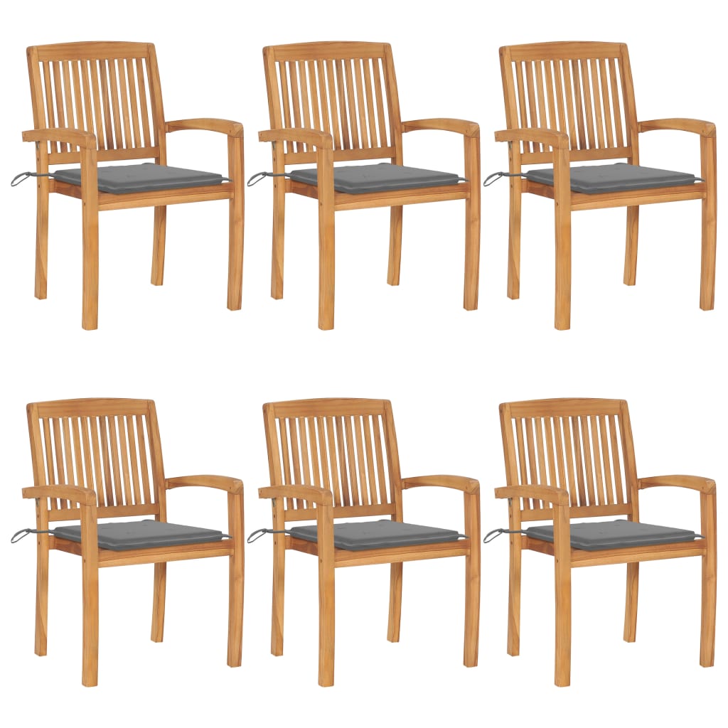 Set Scaune gradina stivuibile cu perne, 6 buc maro/ Gri, lemn masiv tec 3073226