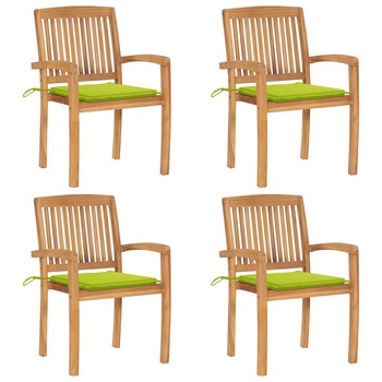 Set Scaune gradina stivuibile cu perne, 4 buc maro/ Verde, lemn masiv de tec 3073221 Set Scaune gradina stivuibile cu perne, 4 buc maro/ Verde, lemn masiv de tec 3073221