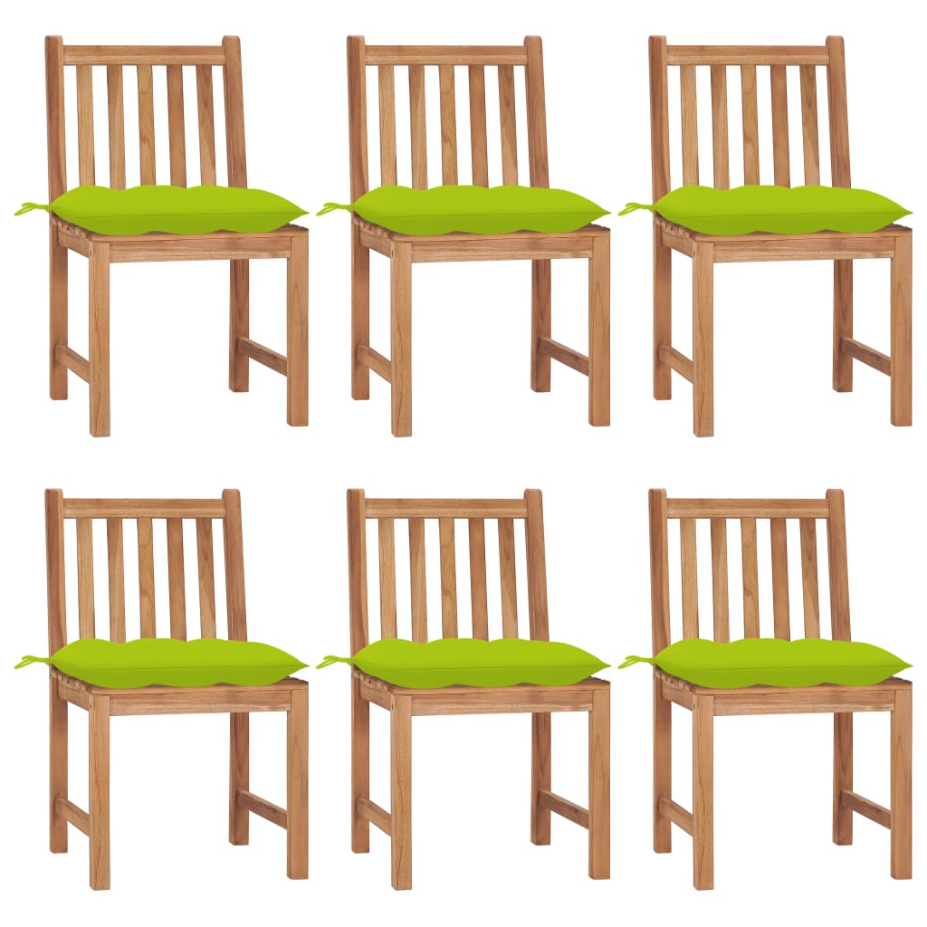 Set Scaune gradina cu perne, 6 buc, maro/ Verde lemn masiv tec 3073141