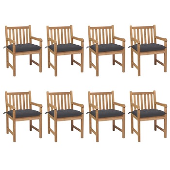 Set de 8 scaune de exterior cu perne vidaXL, Lemn, 58 x 60 x 90 cm, perna 7 cm, Maro/Antracit