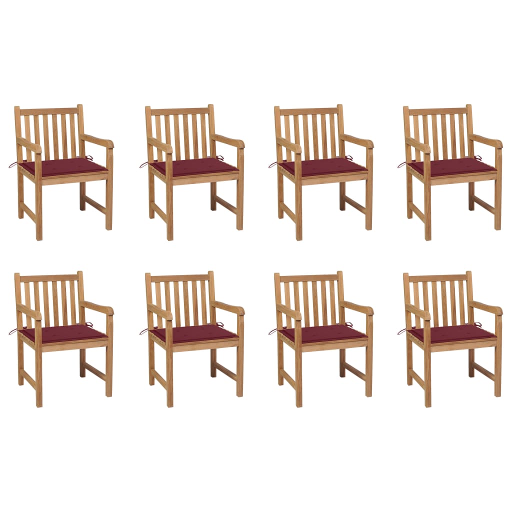 Set Scaune de gradina cu perne rosu vin, 8 buc maro/Rosu vin , lemn masiv de tec 3073067
