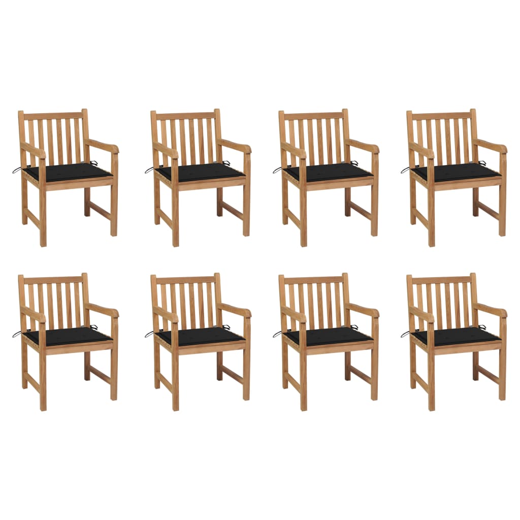 Set Scaune de gradina cu perne negre, 8 buc maro/Negru , lemn masiv de tec 3073065
