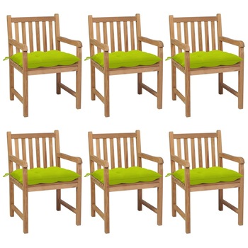 Set de 6 scaune de exterior cu perne vidaXL, Lemn, 58 x 60 x 90 cm, perna 7 cm, Maro/Verde deschis