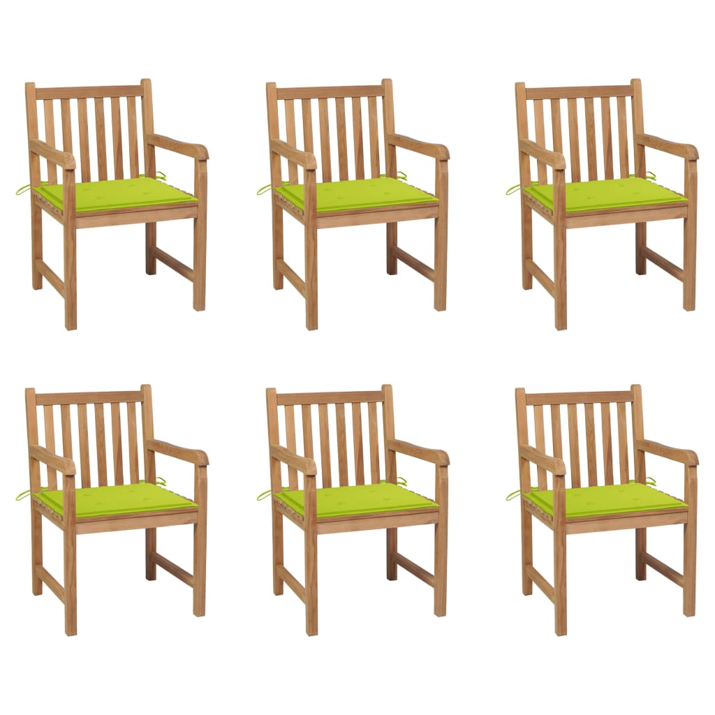 Set Scaune de gradina cu perne verde deschis 6 buc maro/Verde lemn masiv tec 3073042