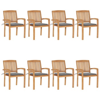 Set Scaune de gradina stivuibile cu perne, 8 buc maro/Gri, lemn masiv tec 3073241 Set Scaune de gradina stivuibile cu perne, 8 buc maro/Gri, lemn masiv tec 3073241