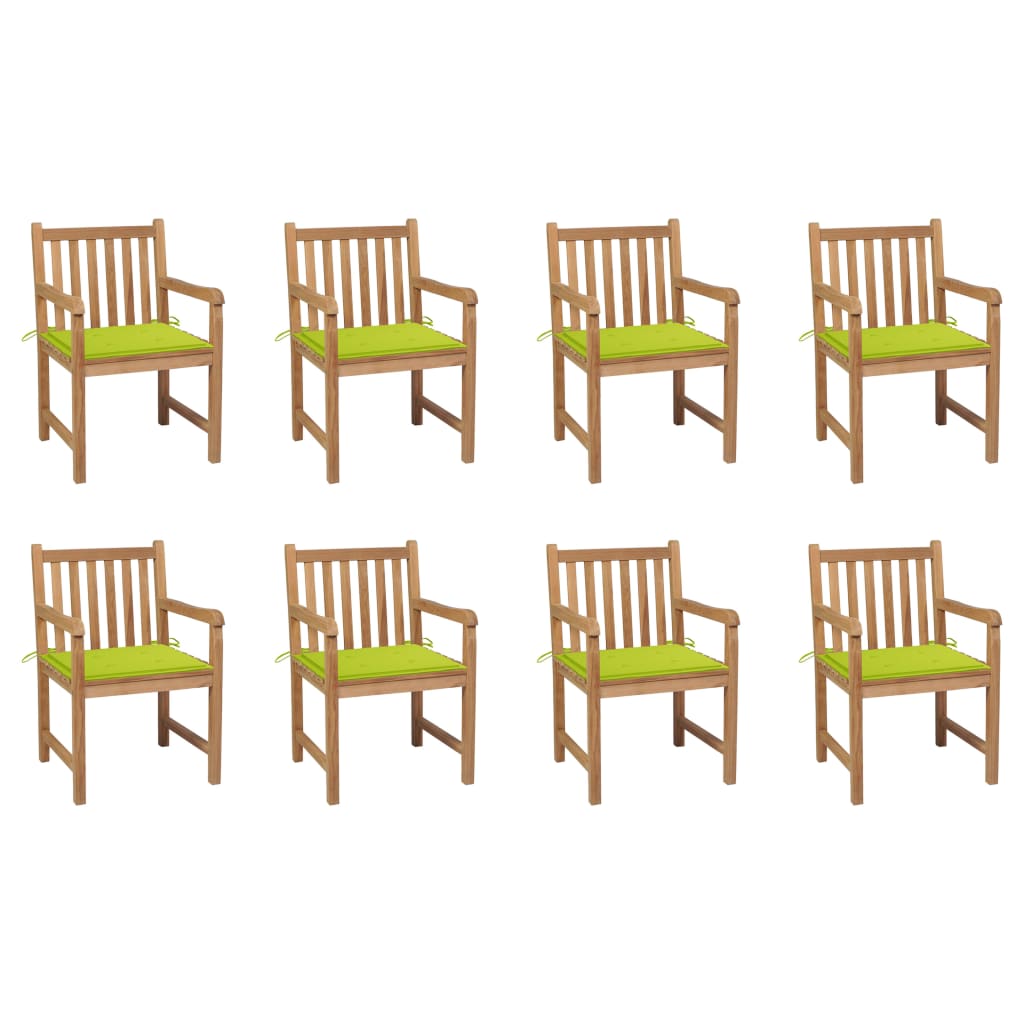 Set Scaune de gradina cu perne verde aprins, 8 buc maro/Verde lemn masiv tec 3073069