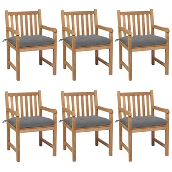 Set de 6 scaune de exterior cu perne vidaXL, Lemn, 58 x 60 x 90 cm, perna 7 cm, Maro/Gri Set de 6 scaune de exterior cu perne vidaXL, Lemn, 58 x 60 x 90 cm, perna 7 cm, Maro/Gri