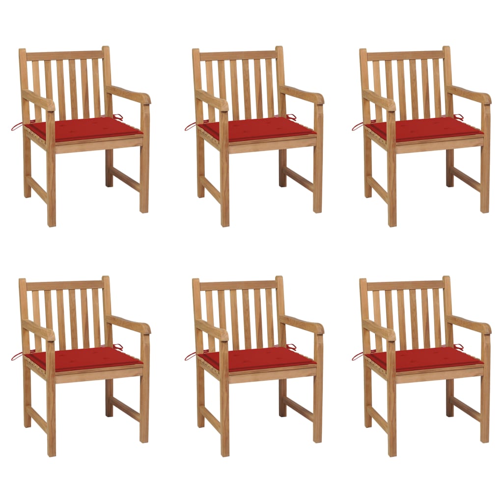 Set Scaune de gradina cu perne rosii, 6 buc maro/ Rosu lemn masiv de tec 3073037