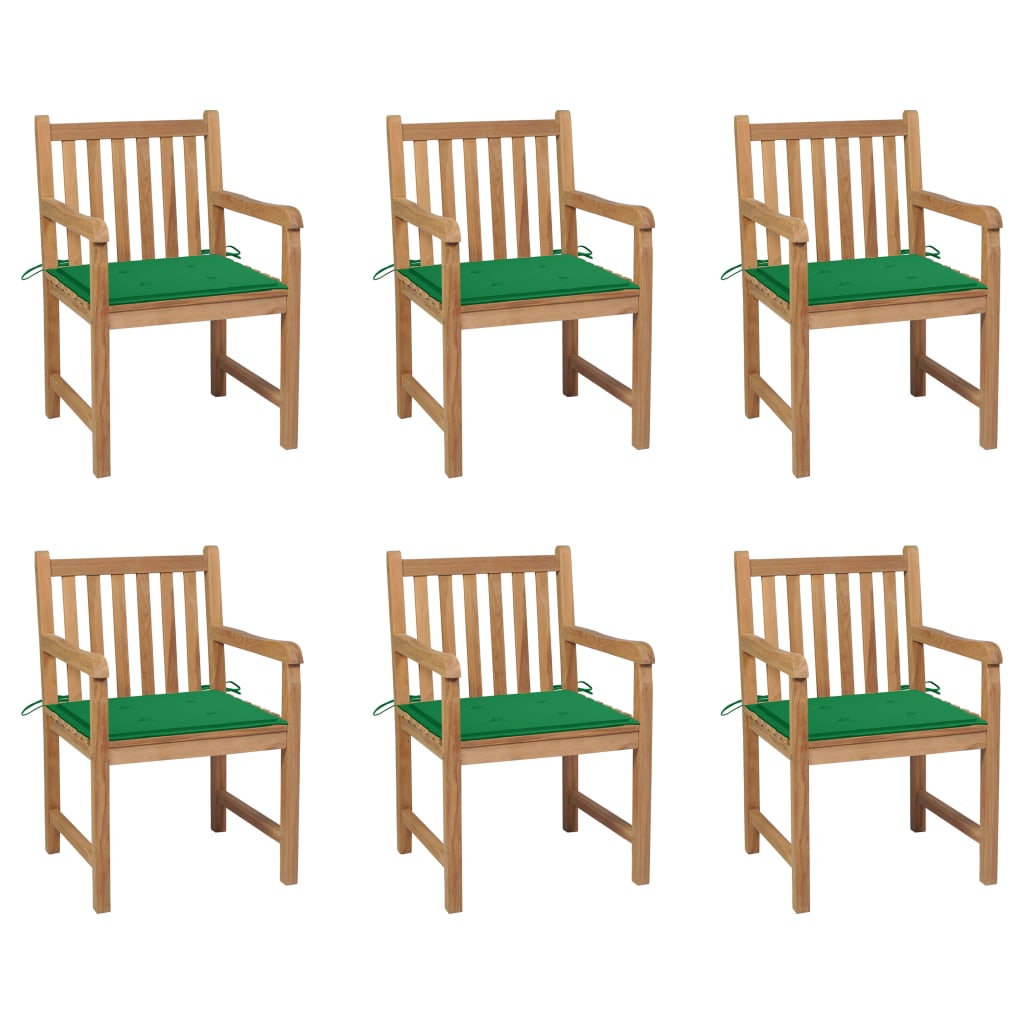 Set Scaune de gradina cu perne verzi, 6 buc maro/Verde , lemn masiv de tec 3073036