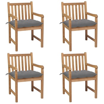 Set de 4 scaune de exterior cu perne vidaXL, Lemn, 58 x 60 x 90 cm, perna 7 cm, Maro/Gri