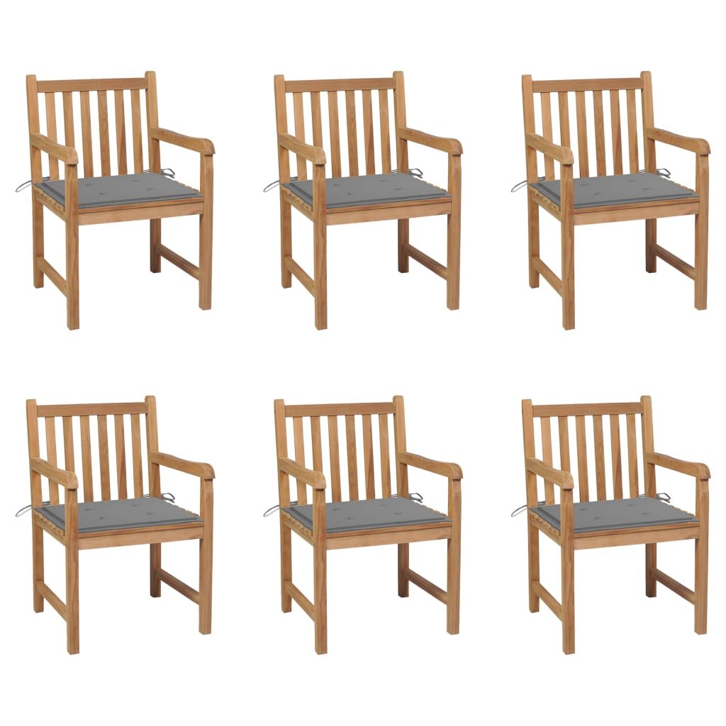 Set Scaune de gradina cu perne gri, 6 buc, lemn masiv de tec 3073032