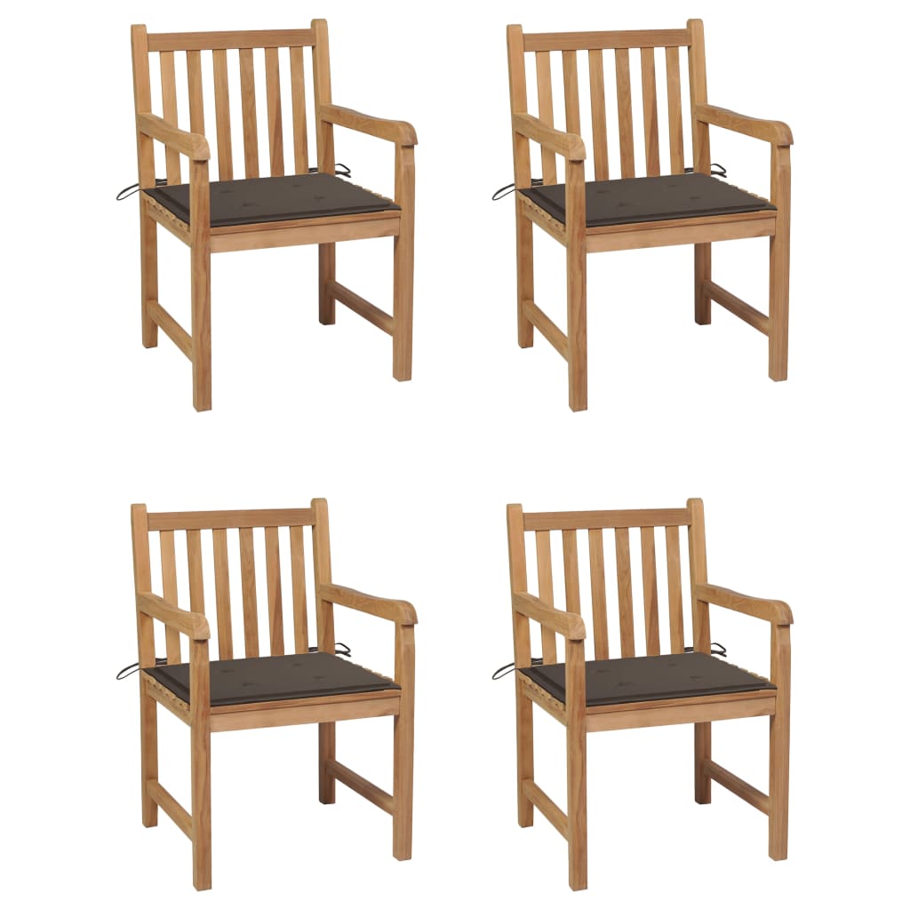 Set Scaune gradina cu perne gri taupe, 4 buc, lemn masiv de tec 3073012