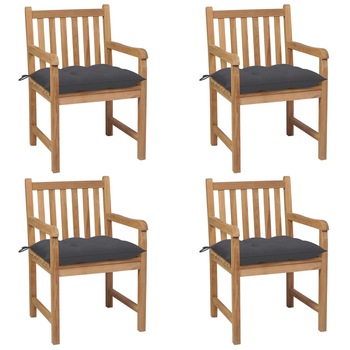 Set de 4 scaune de exterior cu perne vidaXL, Lemn, 58 x 60 x 90 cm, perna 7 cm, Maro/Antracit