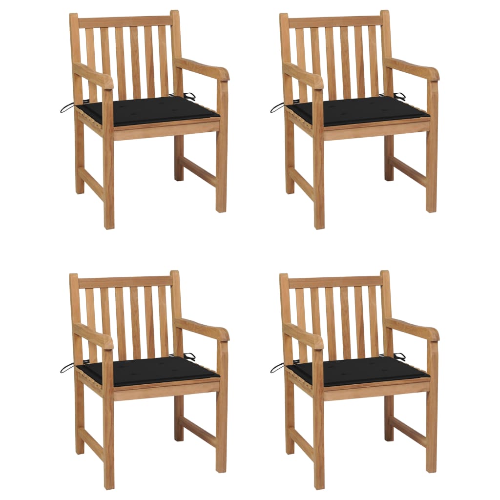 Set Scaune gradina cu perne negre, 4 buc, lemn masiv de tec 3073011