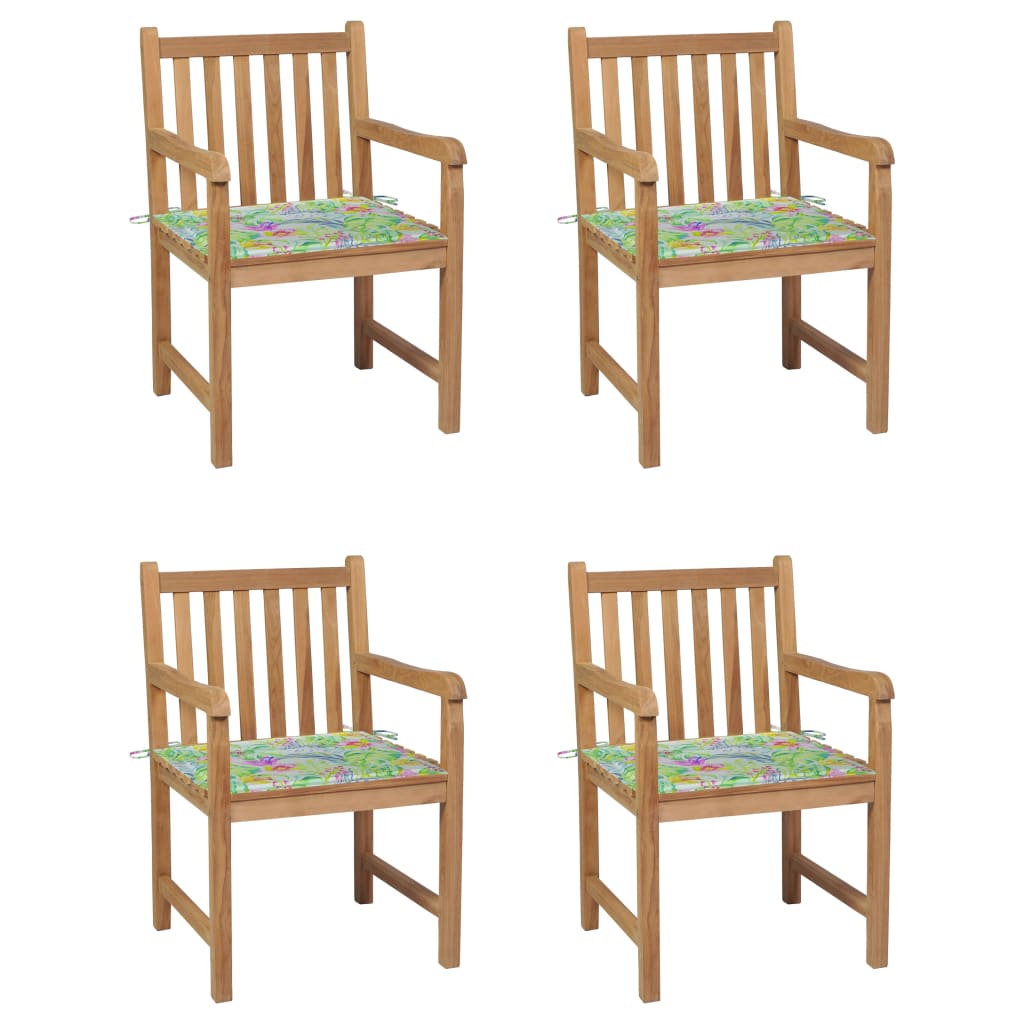 Set Scaune de gradina cu perne model frunze, 4 buc, verde lemn masiv tec 3073016