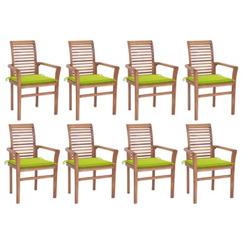 Set Scaune de bucatarie, perne verde aprins, 8 buc, lemn masiv tec 3072984 Set Scaune de bucatarie, perne verde aprins, 8 buc, lemn masiv tec 3072984