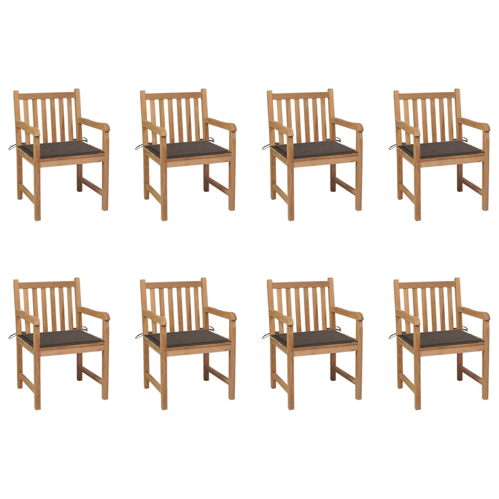 Set Scaune de gradina cu perne gri taupe, 8 buc maro/gri taupe , lemn masiv de tec 3073066