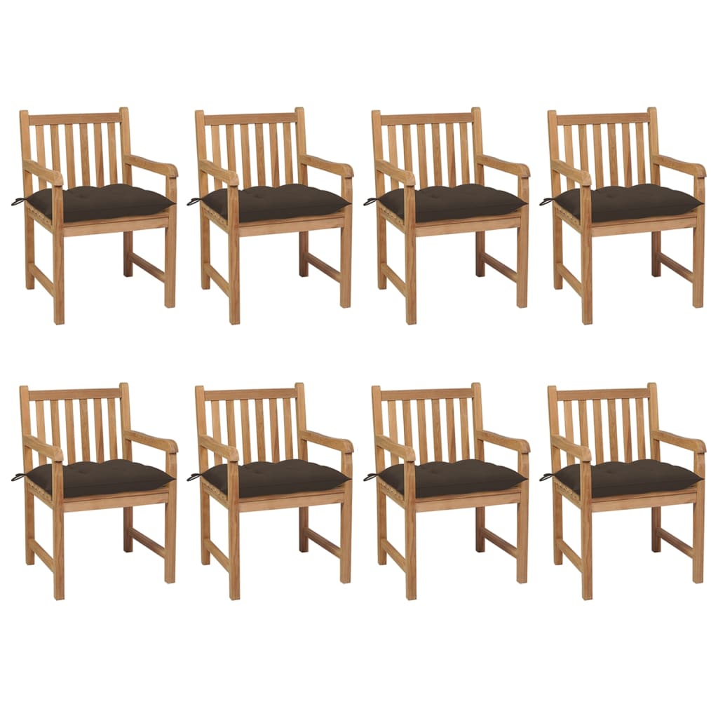 Set Scaune de gradina cu perne gri taupe, 8 buc maro/gri taupe , lemn masiv de tec 3073081