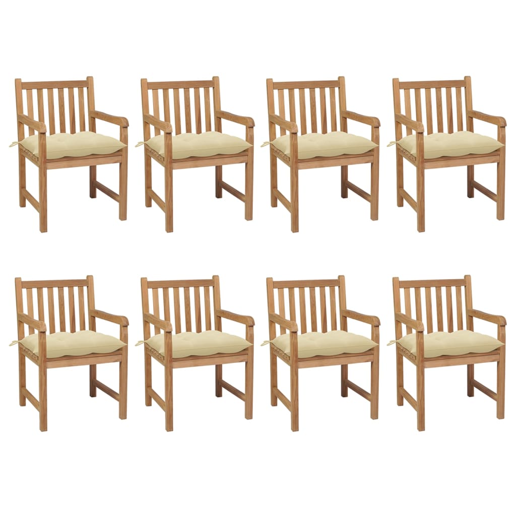 Set de 8 scaune de exterior cu perne vidaXL, Lemn, 58 x 60 x 90 cm, perna 7 cm, Maro/Crem