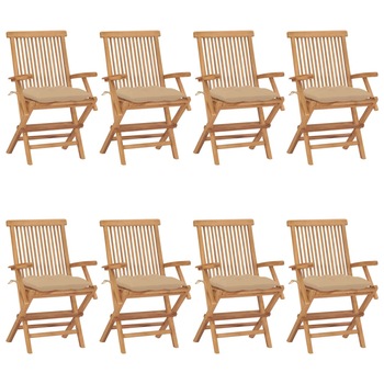 Set Scaune de gradina cu perne bej, 8 buc lemn masiv de tec 3072907 Set Scaune de gradina cu perne bej, 8 buc lemn masiv de tec 3072907