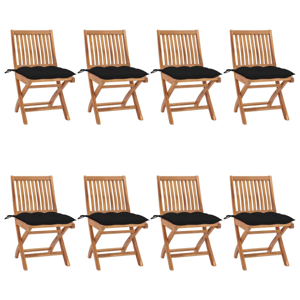 Set Scaune pliabile de gradina cu perne, 8 buc maro/Negru , lemn masiv de tec 3072883