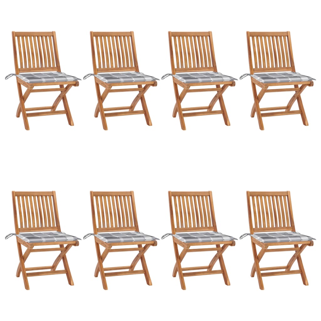 Set Scaune pliabile de gradina cu perne, 8 buc maro/ Gri lemn masiv de tec 3072875