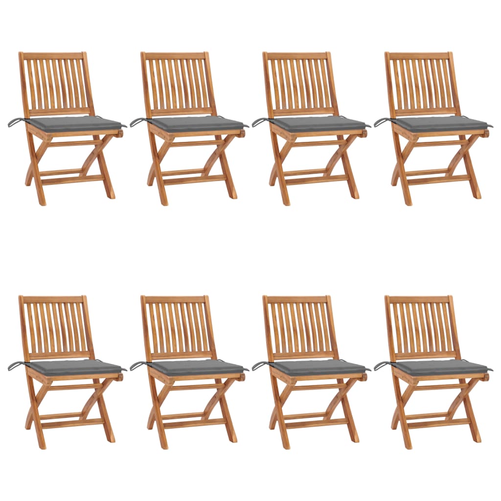 Set Scaune pliabile de gradina cu perne, 8 buc maro/Gri, lemn masiv de tec 3072862