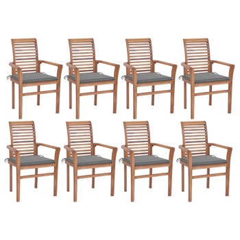 Set Scaune de bucatarie cu perne gri, 8 buc, lemn masiv de tec 3072974 Set Scaune de bucatarie cu perne gri, 8 buc, lemn masiv de tec 3072974