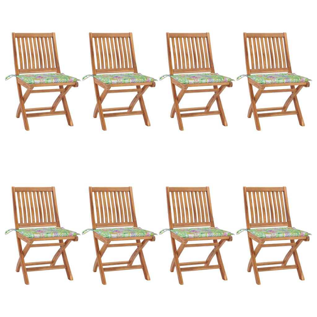 Set Scaune pliabile de gradina cu perne, 8 buc maro/Verde , lemn masiv de tec 3072873