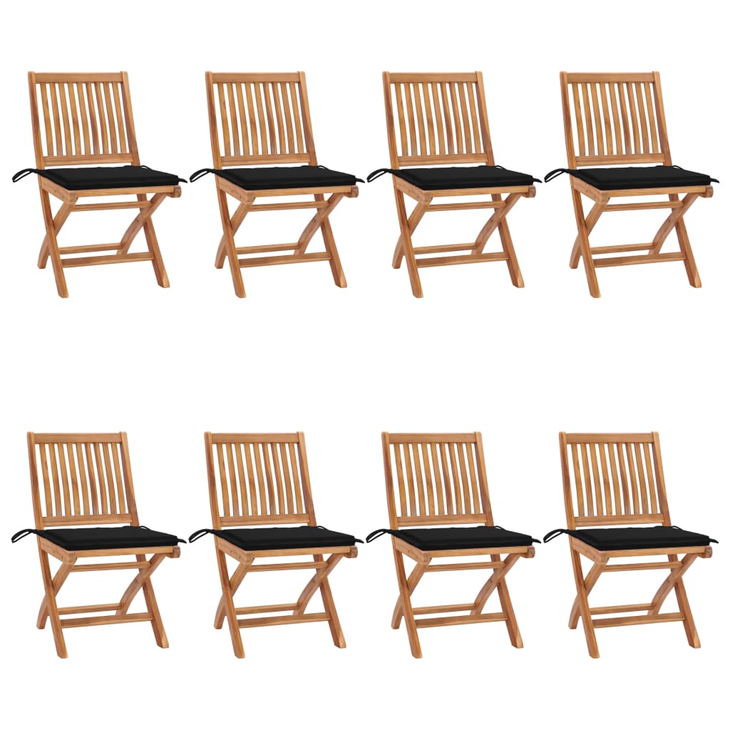 Set Scaune pliabile de gradina cu perne, 8 buc maro/Negru , lemn masiv de tec 3072868