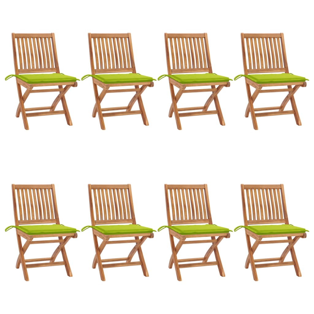 Set Scaune pliabile de gradina cu perne, 8 buc maro/ Verde, lemn masiv de tec 3072872