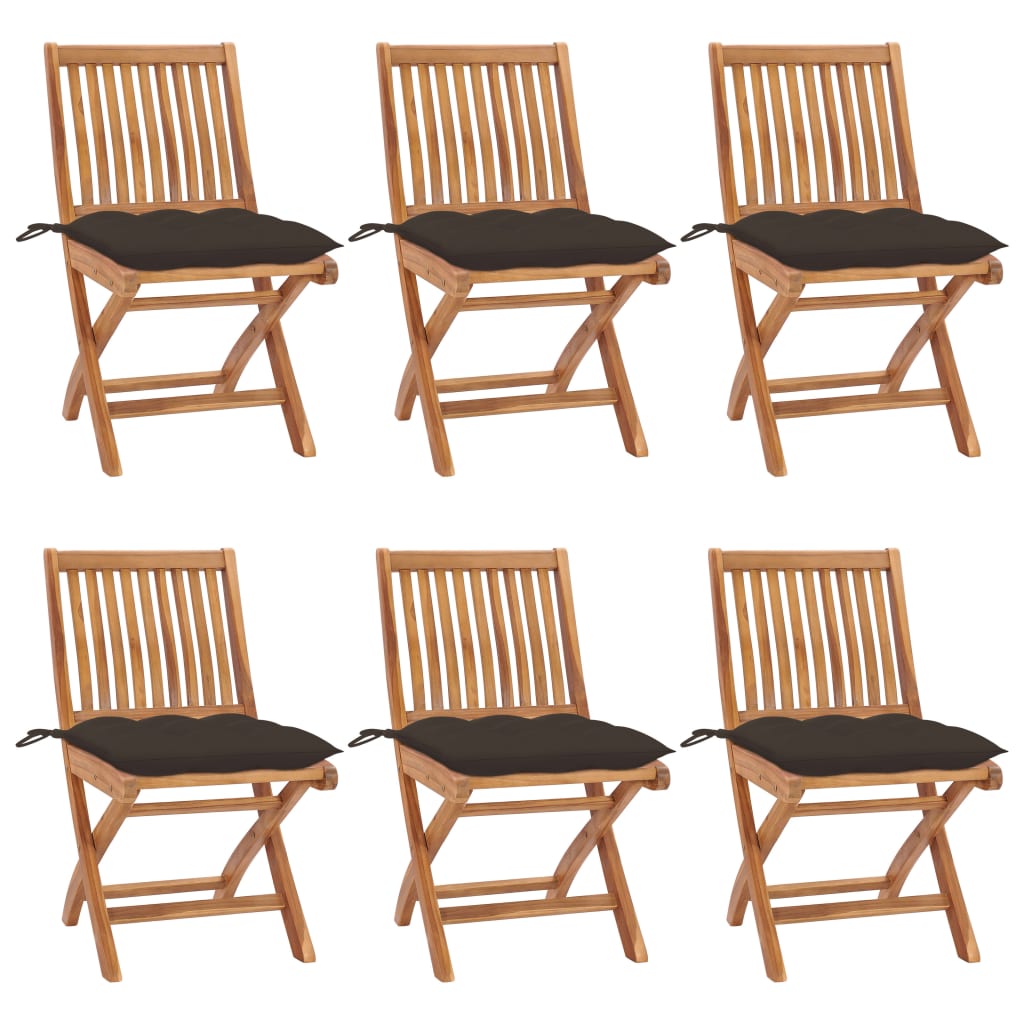 Set Scaune gradina pliabile cu perne, 6 buc maro/Gri, lemn masiv de tec 3072857