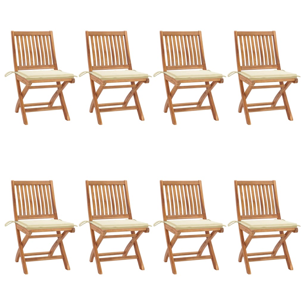 Set Scaune pliabile de gradina cu perne, 8 buc maro/Crem lemn masiv de tec 3072863