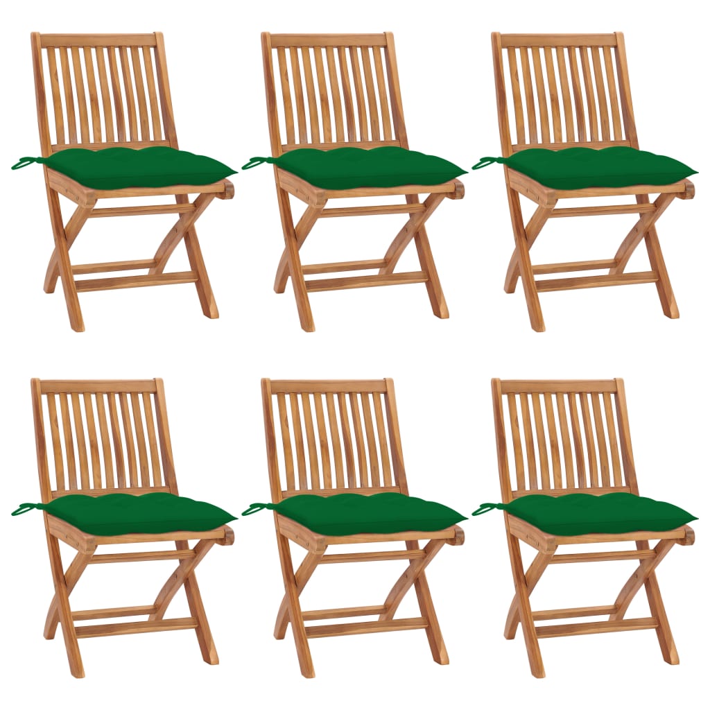 Set Scaune gradina pliabile cu perne, 6 buc maro/Verde, lemn masiv tec 3072854
