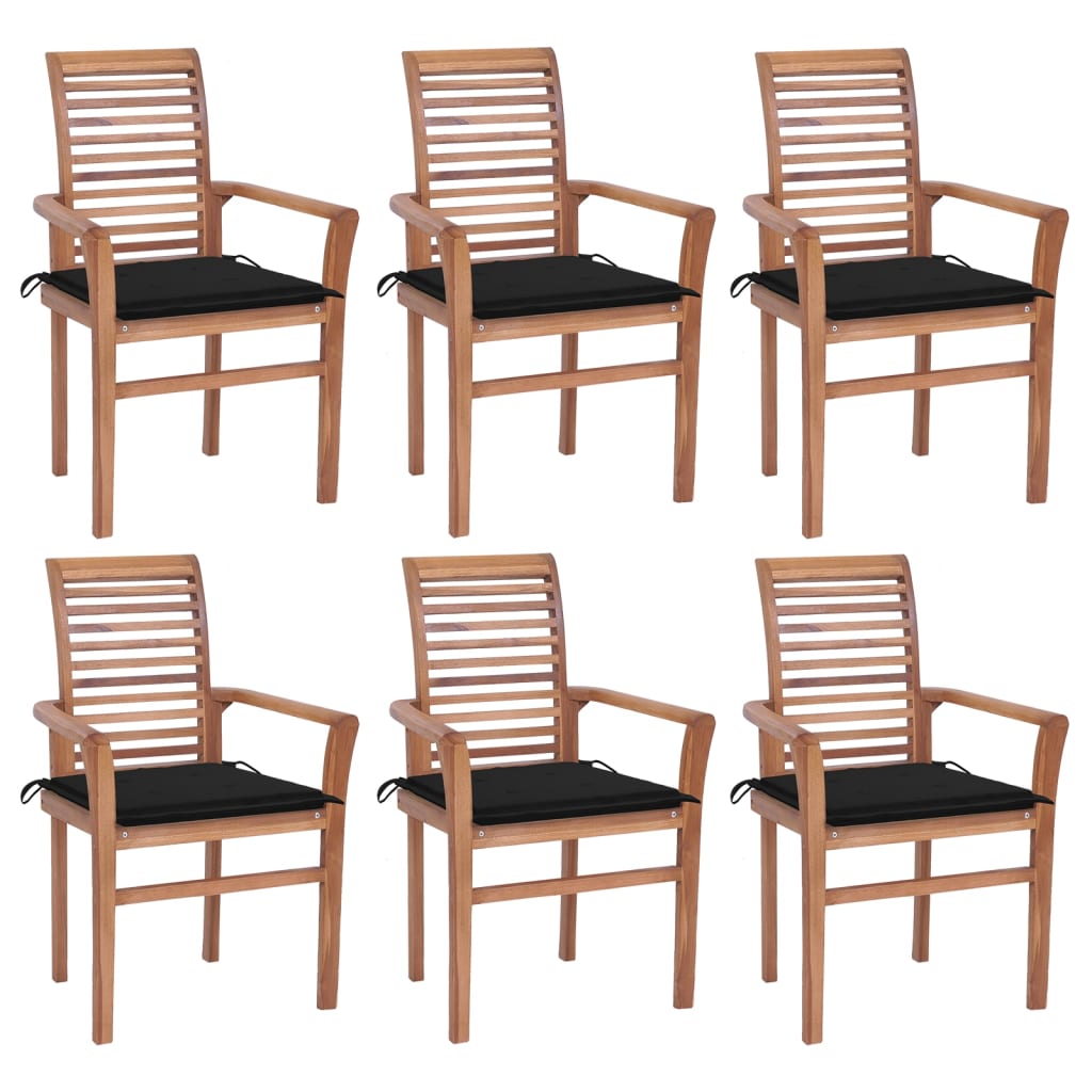 Set Scaune de bucatarie cu perne negre, 6 buc lemn masiv de tec 3072953