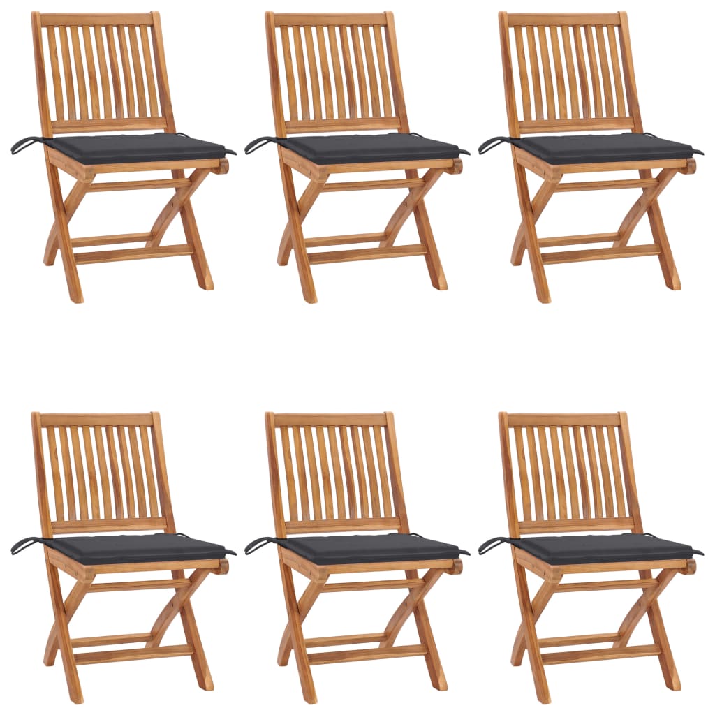 Set Scaune gradina pliabile cu perne, 6 buc, maro/antracit lemn masiv tec 3072834