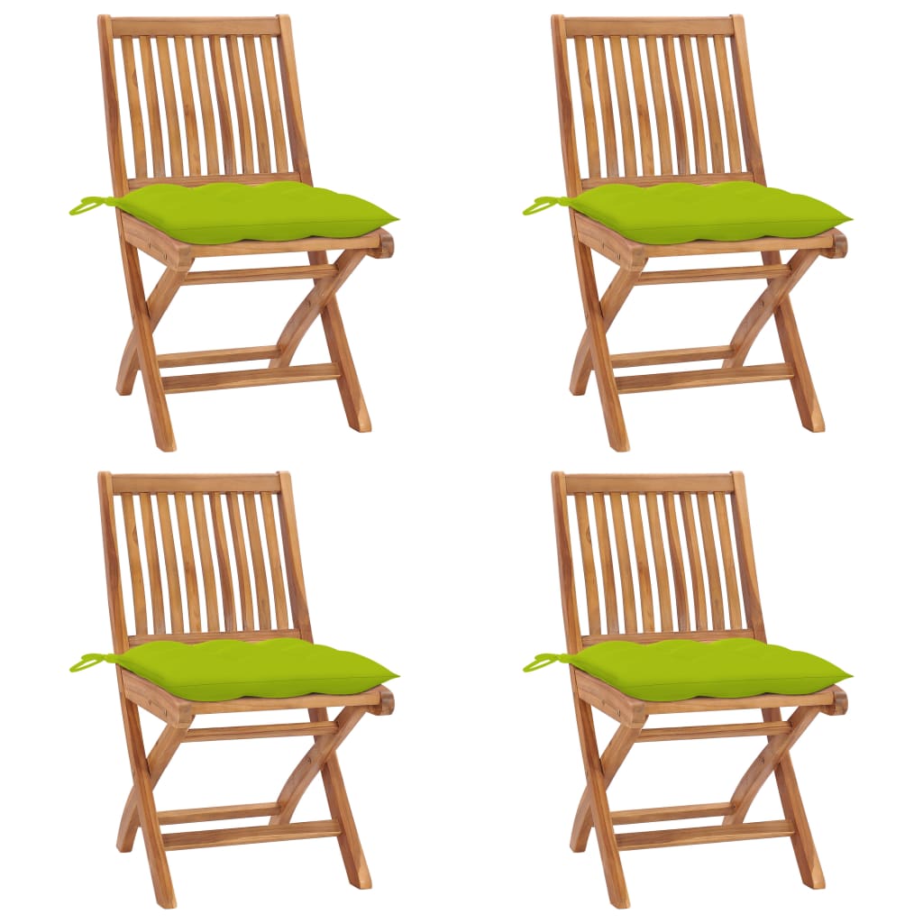 Set Scaune gradina pliabile cu perne, 4 buc, maro/verde lemn masiv tec 3072833