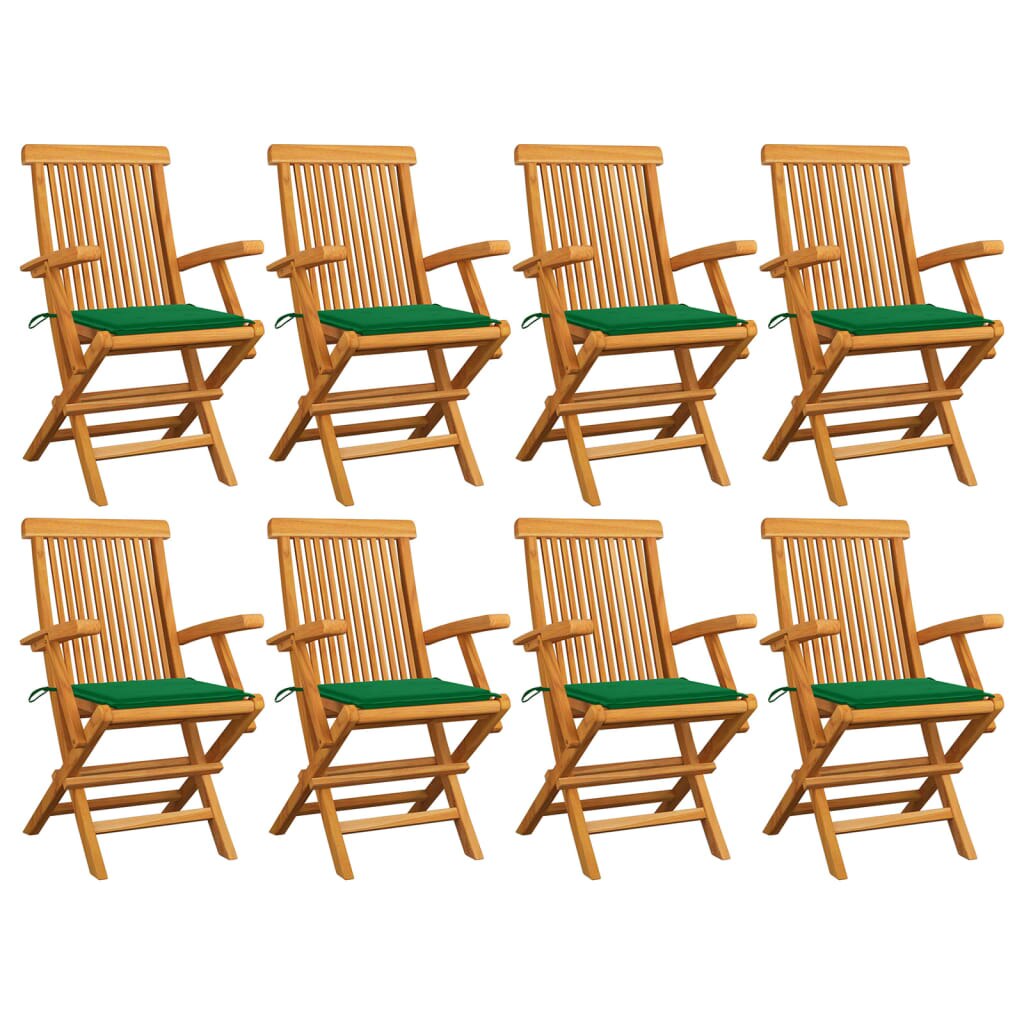 Set Scaune de gradina cu perne verzi, 8 buc lemn masiv de tec 3072894