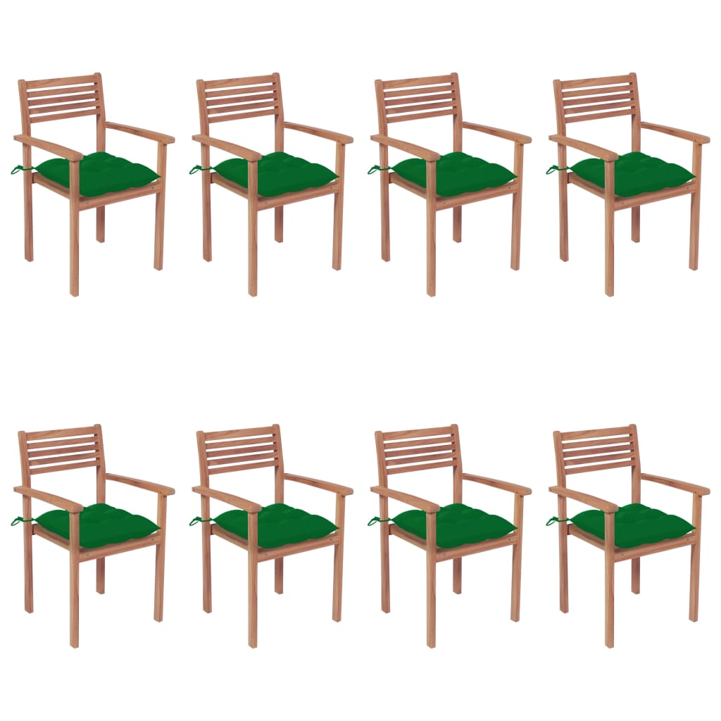 Set Scaune de gradina stivuibile cu perne, 8 buc, maro/verde lemn masiv tec 3072620