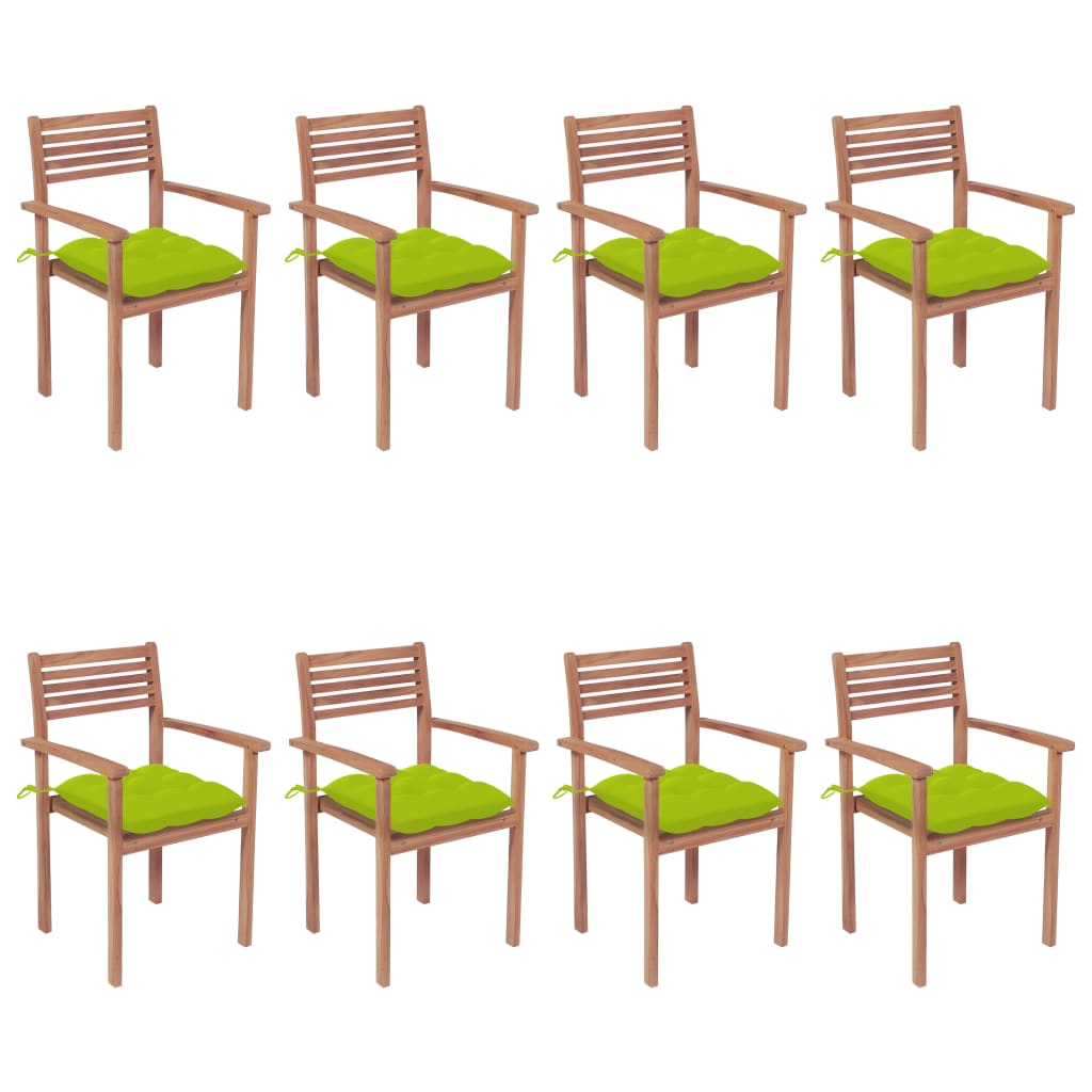 Set Scaune de gradina stivuibile cu perne, 8 buc, maro/verde lemn masiv tec 3072626