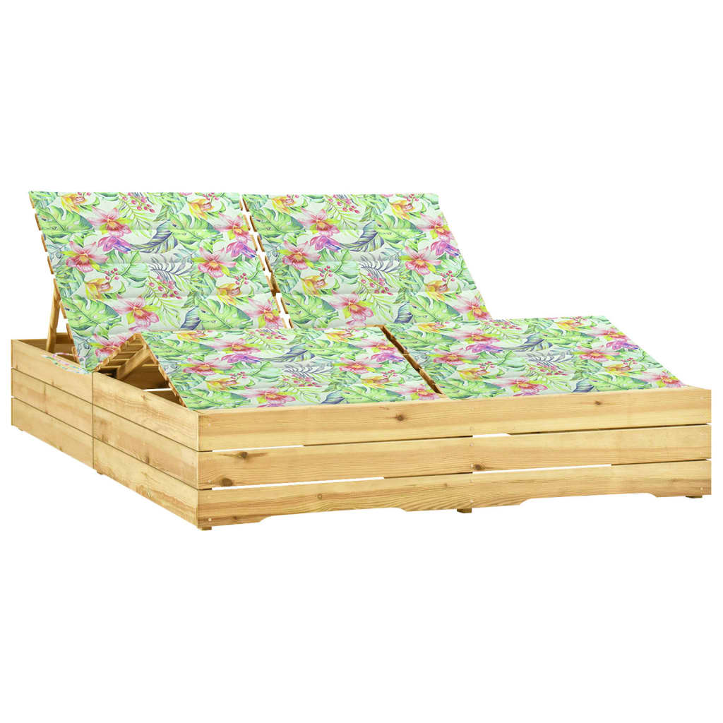Sezlong dublu si perne model frunze, lemn de pin tratat maro/verde 198 x 135 x (30-75) cm 3065996