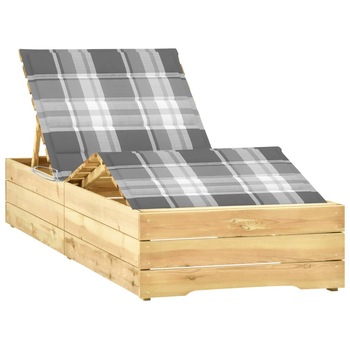 Sezlong cu perna model carouri gri, lemn de pin tratat 3065953 198 x 90 x (30-75) cm Sezlong cu perna model carouri gri, lemn de pin tratat 3065953 198 x 90 x (30-75) cm