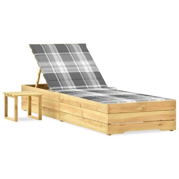 Set sezlong de gradina cu masa si perna, lemn de pin tratat maro/gri 3065938 198 x 90 x (30-75) cm Set sezlong de gradina cu masa si perna, lemn de pin tratat maro/gri 3065938 198 x 90 x (30-75) cm