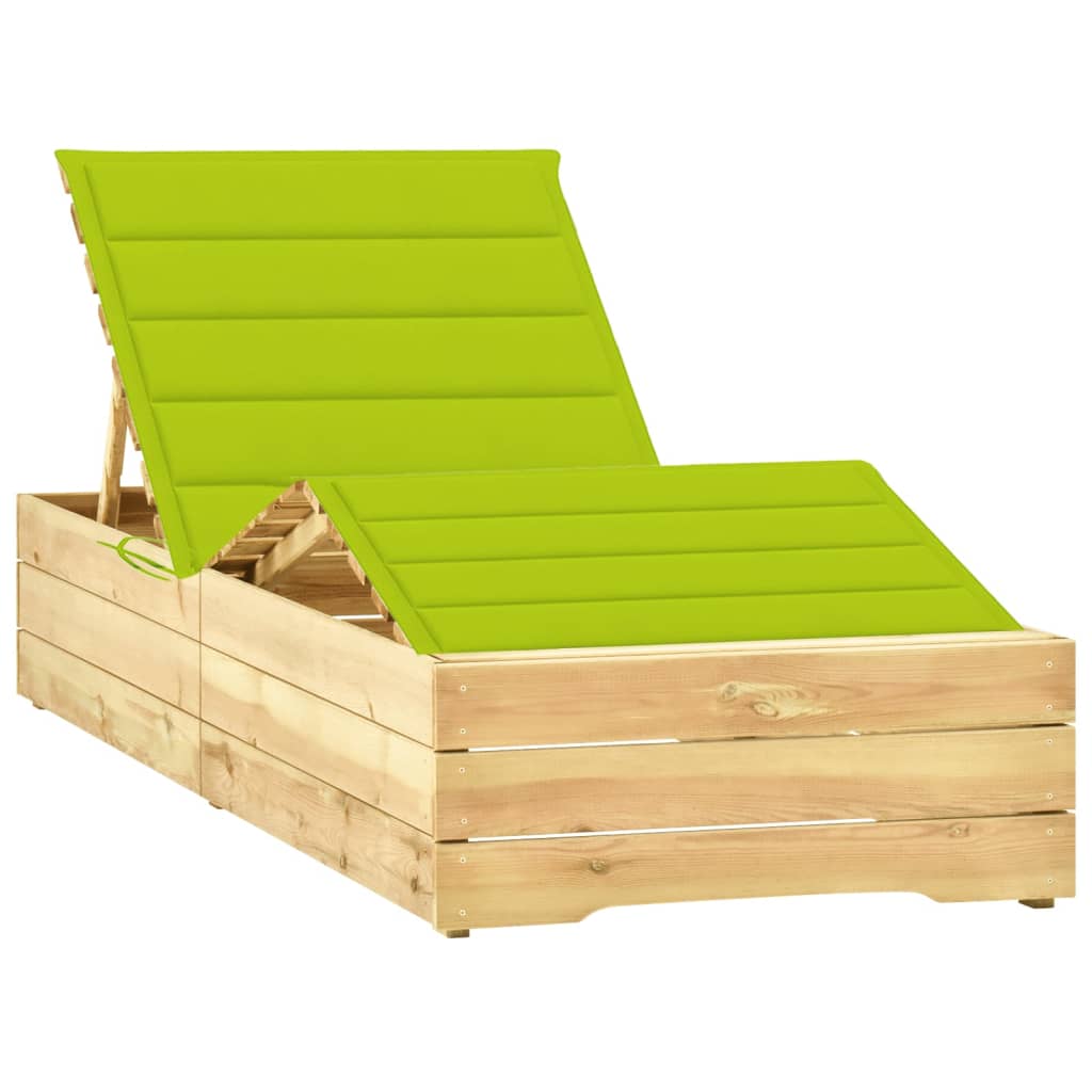 Sezlong cu perna verde aprins, lemn de pin tratat 3065950 198 x 90 x (30-75) cm