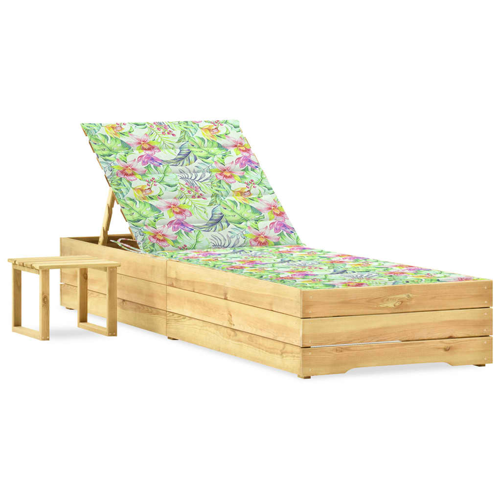 Set sezlong de gradina cu masa si perna, lemn de pin tratat 3065936 198 x 90 x (30-75) cm