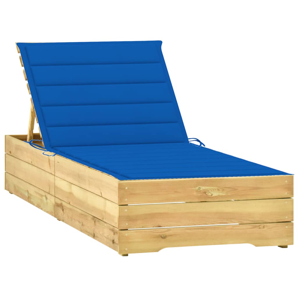Sezlong cu perna albastru regal, lemn de pin tratat 3065919 198 x 90 x (30-75) cm