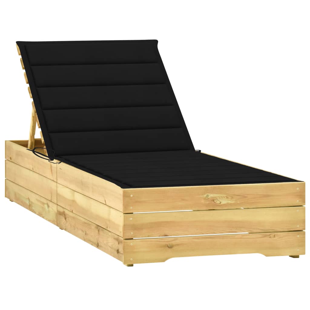Sezlong cu perna neagra, lemn de pin tratat 3065916 198 x 90 x (30-75) cm