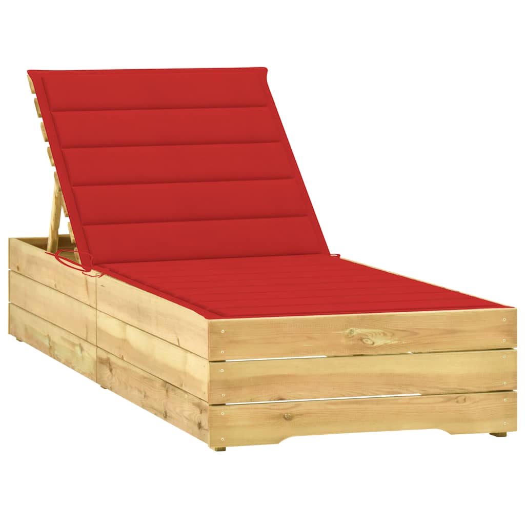 Sezlong cu perna rosie, lemn de pin tratat 3065915 198 x 90 x (30-75) cm
